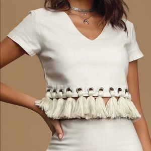 Lulus Belinda Beige Tassel Crop Top